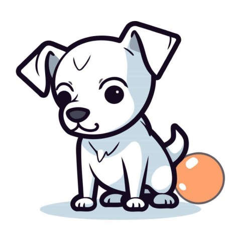 Cute cartoon dog with orange ball isolated on white background.