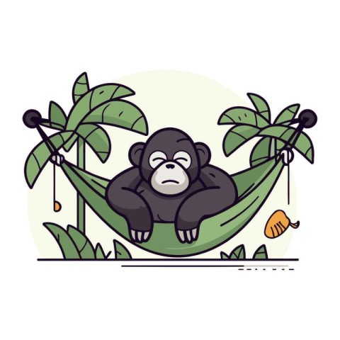 Chimpanzee sitting in a hammock. Vector illustration.