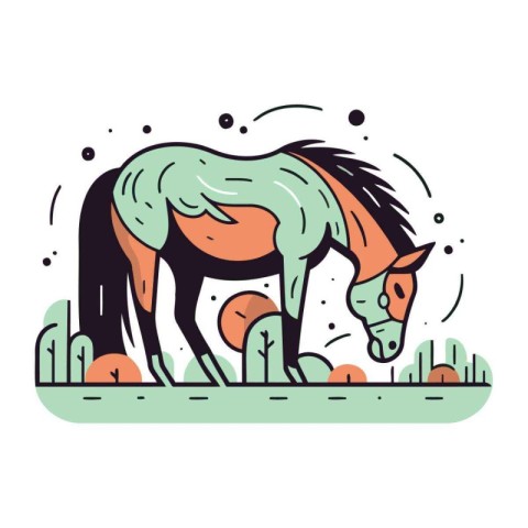 Horse in the field. Vector illustration in doodle style.