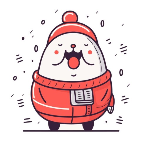 Vector illustration of cute snowman in Santa Claus hat and scarf