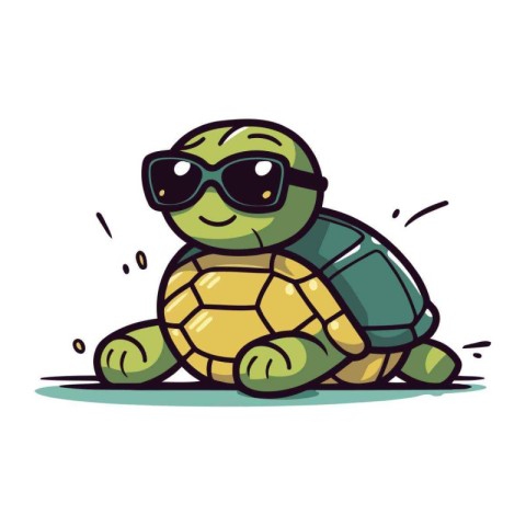 Cartoon turtle with sunglasses. Vector illustration in a flat st