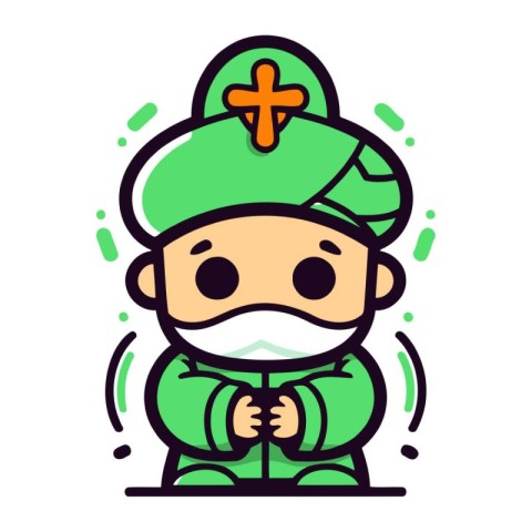 Cute Cartoon Leprechaun with Cross Vector Illustration.