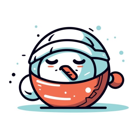 Cute kawaii snowman in astronaut helmet. Vector illustration.