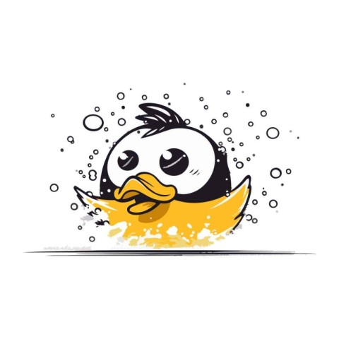 Penguin in the boat. Vector illustration on white background.