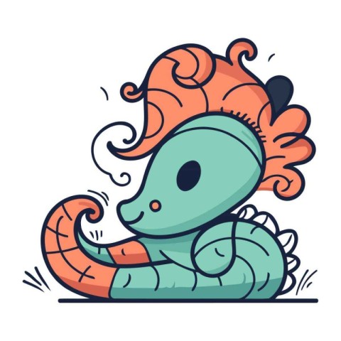 Cartoon funny sea monster. Vector illustration of a sea monster.