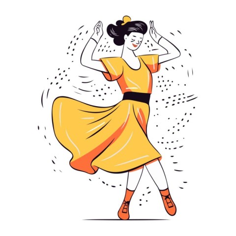 Flamenco dancer girl in a yellow dress. Vector illustration.