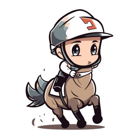 Cute Little Boy Riding a Horse. Vector Cartoon Illustration.