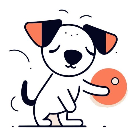 Cute dog vector illustration in flat line style on white backgro