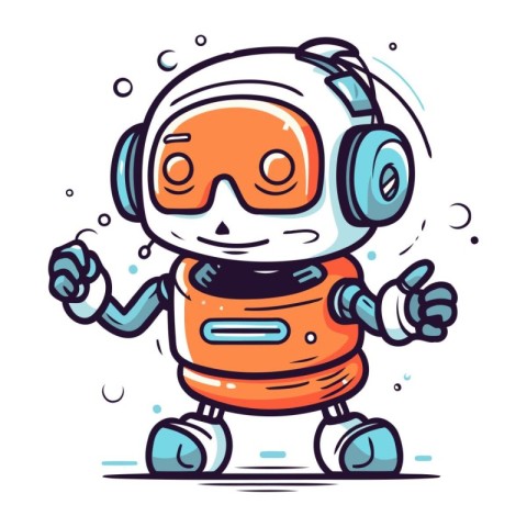 Cute Cartoon Astronaut Character with Headphones. Vector Illustr