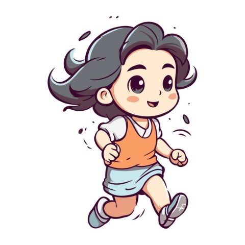 Cute little girl running. Vector illustration of a cartoon chara