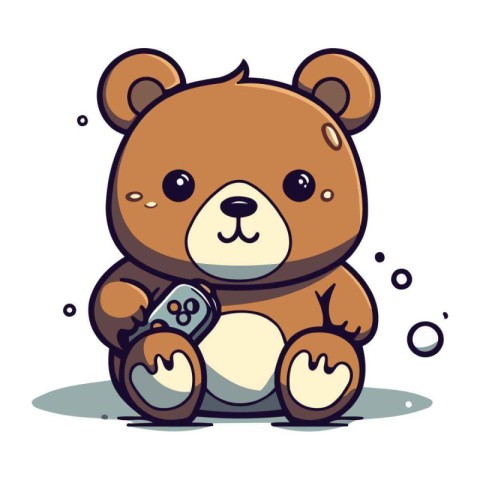 Cute teddy bear with remote control. Vector illustration in cart