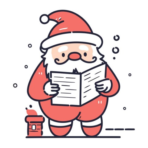 Santa Claus reading a book. Vector illustration in line art styl