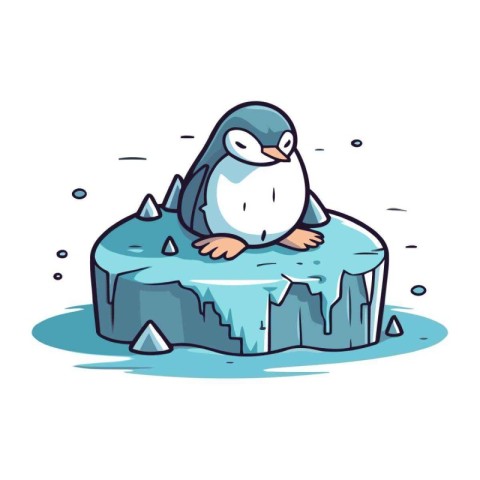 Cute penguin sitting on a piece of ice. Vector illustration.