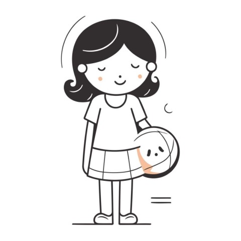 Vector illustration of a little girl holding her baby in her arm