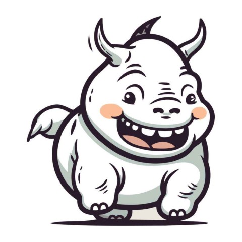 Vector illustration of cartoon smiling rhinoceros isolated on wh