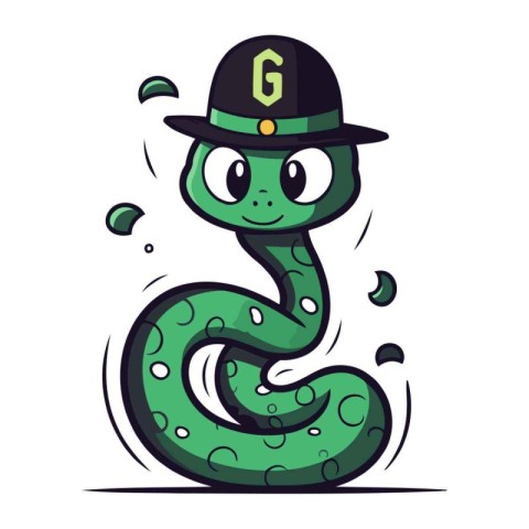 Snake in a hat. Cute cartoon snake. Vector illustration.