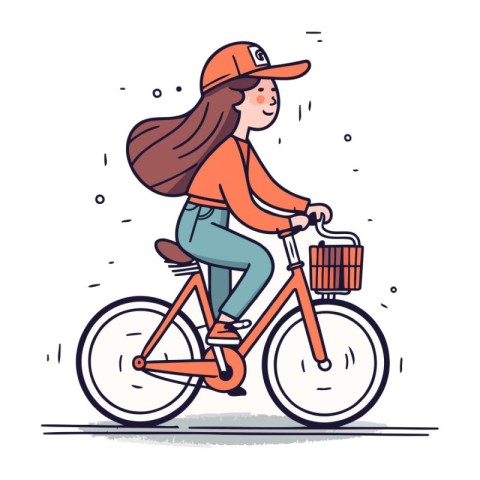 Young woman riding a bicycle. Vector illustration in doodle styl