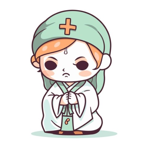 Cute little boy in medical uniform. Vector illustration in carto