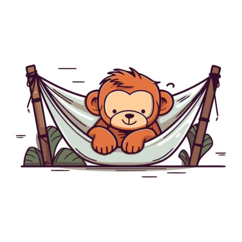 Cute cartoon monkey in hammock. Vector illustration isolated on