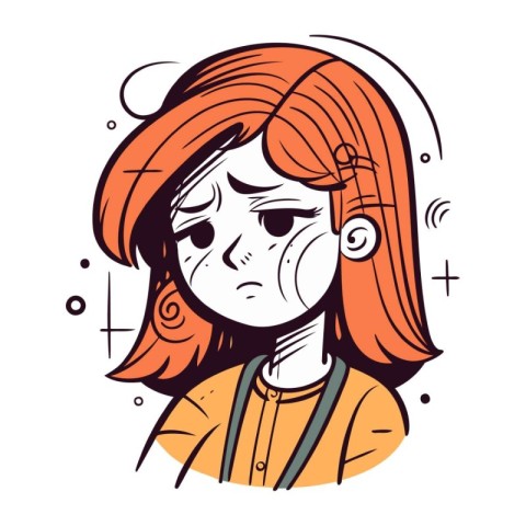 Vector illustration of a sad woman with closed eyes and frowning