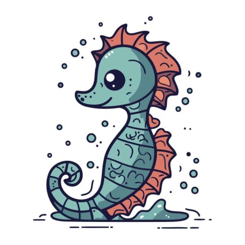 Seahorse. Cute cartoon sea animal. Colorful vector illustration.