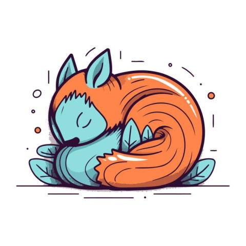 Cute little fox sleeping on the ground. Vector cartoon illustrat