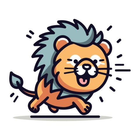 Lion running cartoon character. Cute animal vector illustration