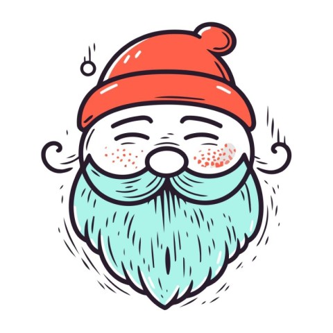 Santa Claus face with beard. Vector illustration in doodle style