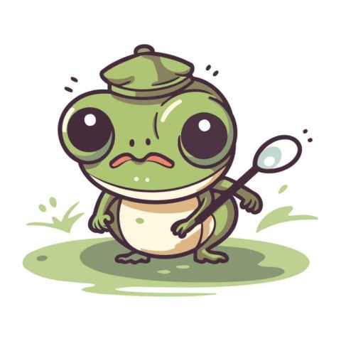 Frog with a spoon. Cute cartoon character. Vector illustration.