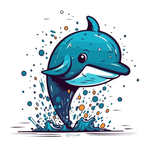 Cute cartoon whale jumping out of the water. Vector illustration