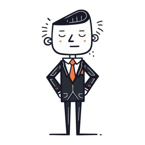 Businessman with hands on waist. Vector illustration in doodle s