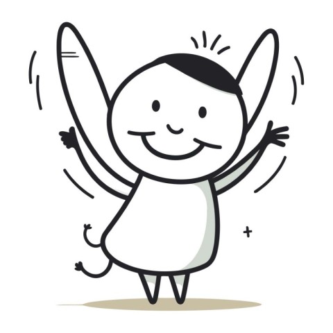 Cartoon vector illustration of a happy little girl with hands up