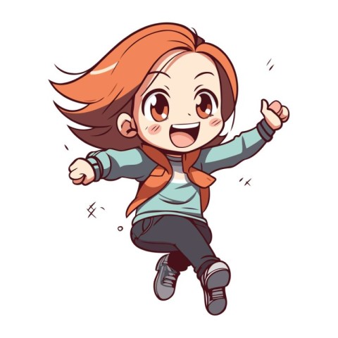 Cute little girl jumping vector illustration. Cartoon happy kid