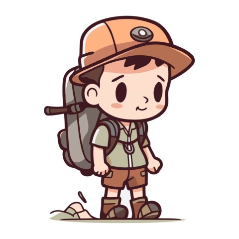 Boy scout with backpack. Vector illustration. Cute cartoon chara