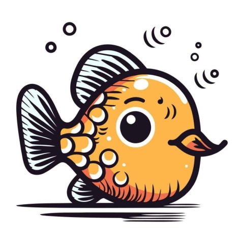 Cute cartoon goldfish isolated on white background. Vector illus