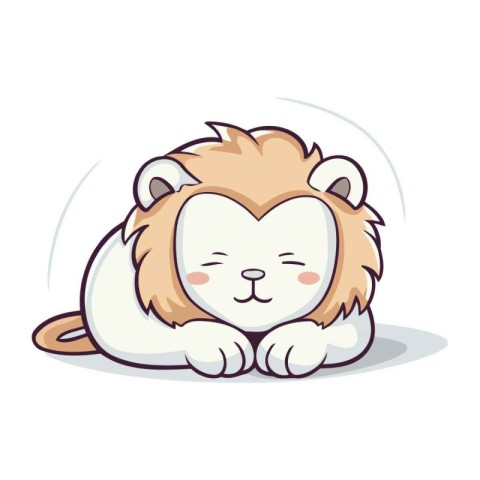 Lion sleeping on white background. Cute cartoon vector illustrat