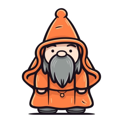 Cartoon gnome in orange coat and hat. Vector illustration.