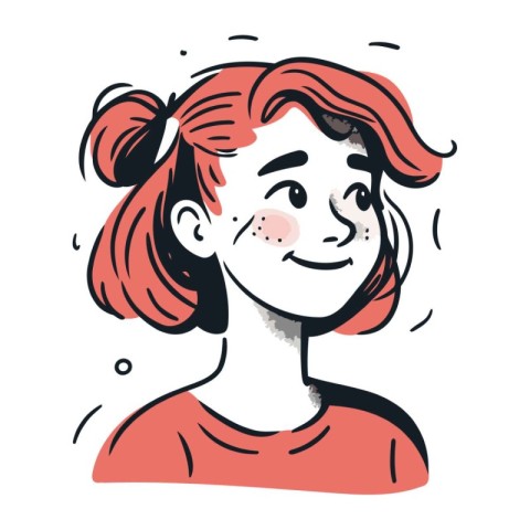 Vector illustration of a girl with red hair. Emotion face.