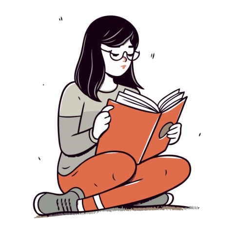 Illustration of a girl reading a book sitting on the floor.