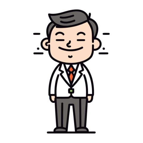 Businessman Smiling   Vector Thin Line Icon Cartoon Character Il