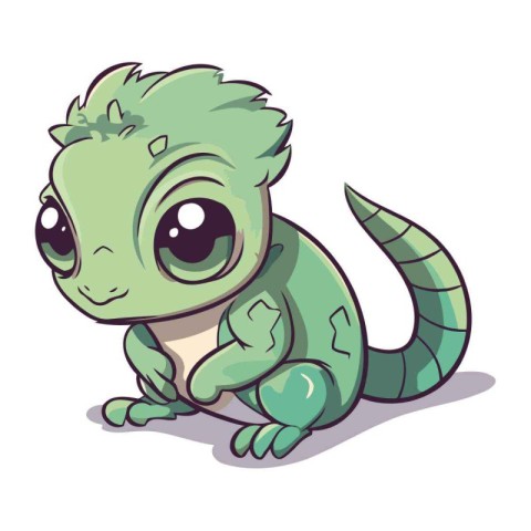 Cute cartoon iguana on a white background. Vector illustration.