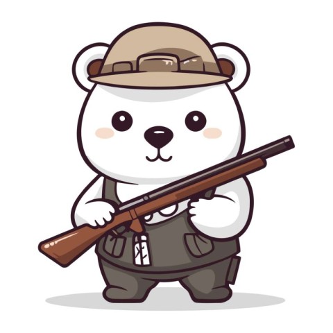 Polar bear hunter character cartoon vector illustration. Cute po