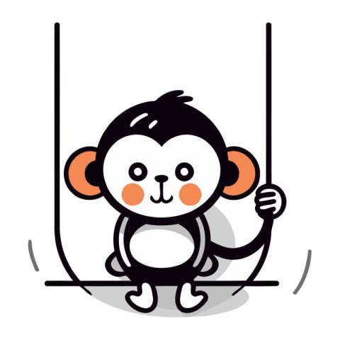 Cute monkey on swing isolated on white background. Vector illust