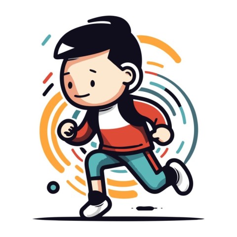 Cartoon vector illustration of a cute little girl running in a h