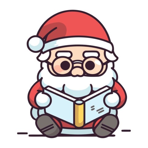 Cute Santa Claus reading a book. Vector illustration in line sty