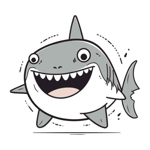 Shark character vector illustration. Cute cartoon shark with ope