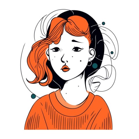 Portrait of a young woman with red hair. Vector illustration.