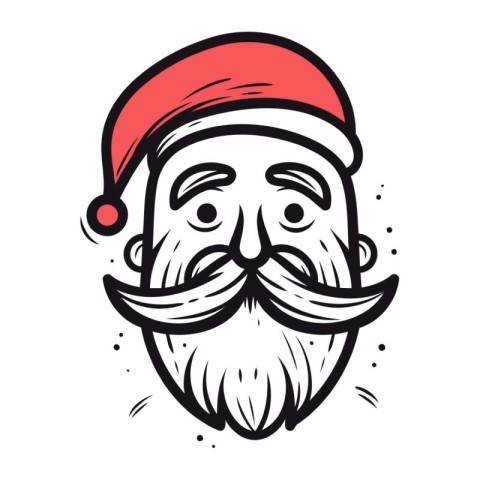 Santa Claus face with beard and mustache. Vector illustration is