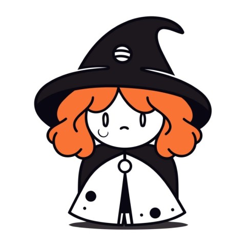 Cute little girl in witch costume. Vector illustration on white