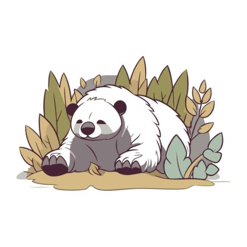 Cute cartoon panda sitting in the grass. Vector illustration.